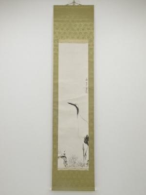 小川千甕筆　鶴　肉筆紙本掛軸（保護箱）
